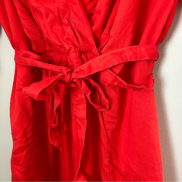 H&M LOGG Dress Red V-Neck Tie Waist Red Orange Casual Solid Neutral - Picture 3 of 10